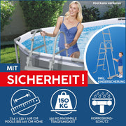 Set completo de piscina con estructura Bestway Power Steel Swim Vista Series, incluye bomba de filtro, 427 x 250 x 100 cm, aspecto de pared de piedra (gris crema), ovalada