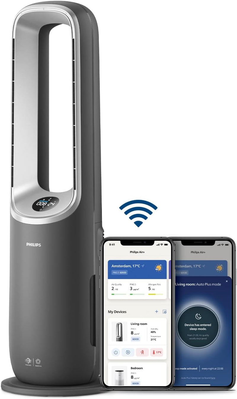 Air Performer 3 en 1: purificador de aire, ventilador de calefacción y refrigeración: purifica 70 m², elimina el 99,97 % de los alérgenos y contaminantes. Filtro HEPA, sensores inteligentes, Alexa, aplicación. (AMF870/15)