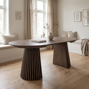 ebuy24 Mesa de comedor ovalada extensible - Tokyo 2 placas adicionales Ø120 a 160/200 cm chapa de roble ahumado mesa redonda mesa de comedor mesa extensible mesa de madera mesa de cocina zona de comedor