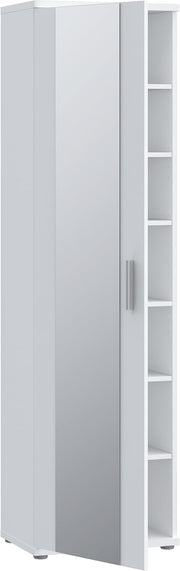 Zapatero Forte NET106 blanco 50, mueble de recibidor estrecho con 6 estantes y frente de espejo, pasillo, recibidor, madera, blanco, 50,2 cm de ancho x 179,1 cm de alto x 34,8 cm de profundidad