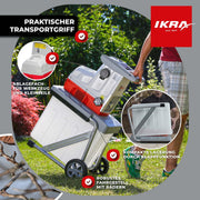 Trituradora de rodillo ILH 3000A, grosor de rama de hasta 44 mm, 3000 W, silenciosa, robusta, de bajo mantenimiento, alimentación automática, marcha atrás