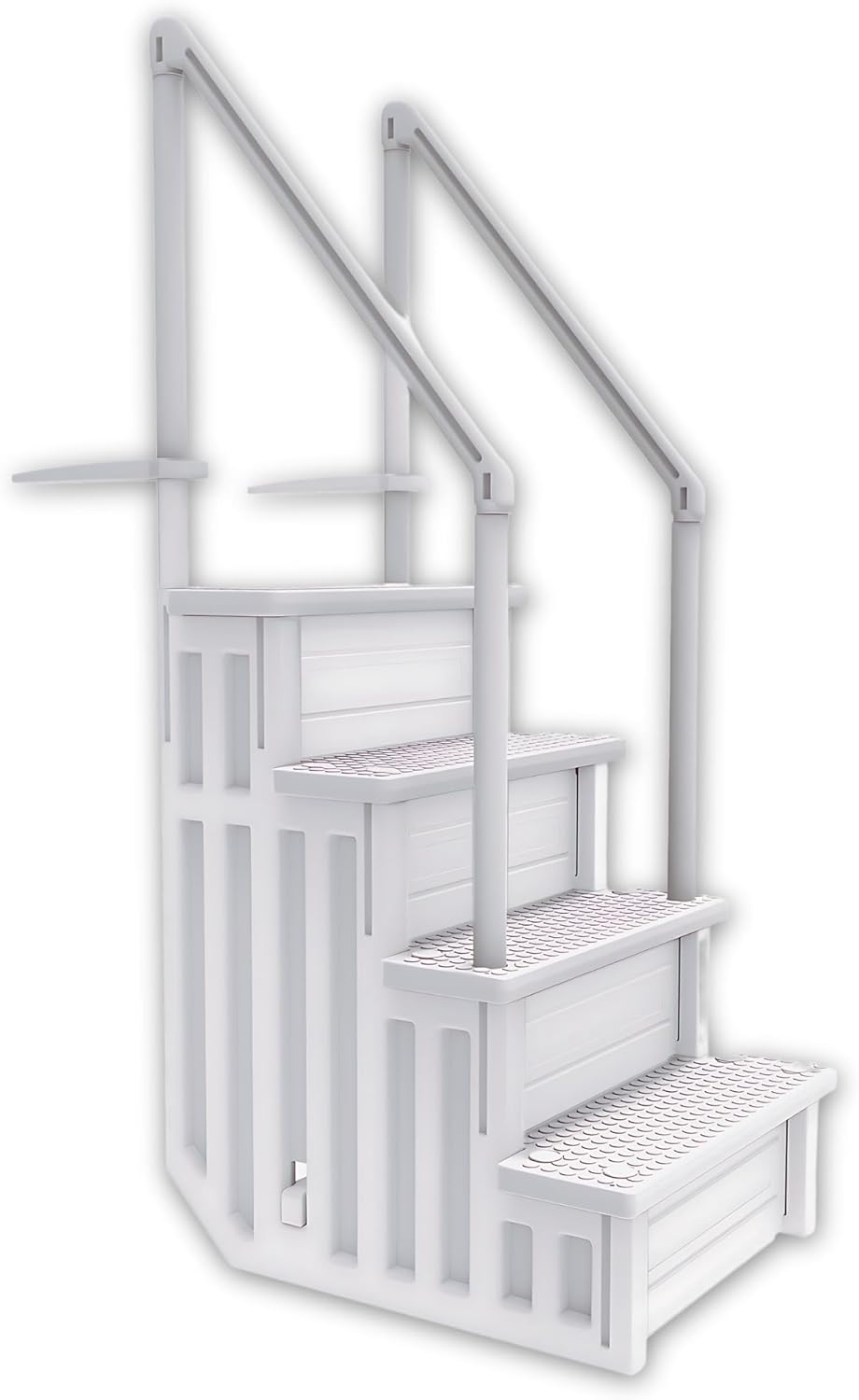 poolomio® Escalera de piscina empotrable de 120 o 132 cm de altura | 80 x 92 x 206 cm de polietileno PEAD | Fácil acceso a la piscina con 4 peldaños antideslizantes y pasamanos