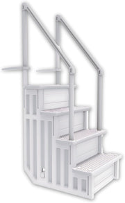poolomio® Escalera de piscina empotrable de 120 o 132 cm de altura | 80 x 92 x 206 cm de polietileno PEAD | Fácil acceso a la piscina con 4 peldaños antideslizantes y pasamanos