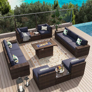 Juego de muebles de patio de 13 piezas con mesa fogata de 44 pulgadas