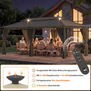 Pabellón de jardín Devoko 3x6, impermeable, estable, resistente al invierno, cenador de lujo, protección UV 50+, pabellón de barbacoa de doble capa con paredes laterales para 10-20 personas, carpa de fiesta para ocio, fiestas, gris con LED
