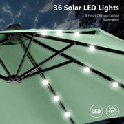 Sombrilla de mercado para exteriores de doble cara MAISON ARTS de 15 pies, rectangular, con manivela, luces LED solares y base incluida