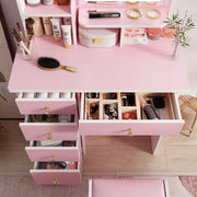 Mesa Tocador de Maquillaje con Luz LED, Espejo y Taburete