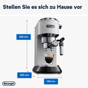De'Longhi Dedica Style EC 685.M – Cafetera espresso de bomba tradicional, con espumador de leche profesional, solo 15 cm de ancho, para café molido o monodosis ESE, depósito de 1 l, plata