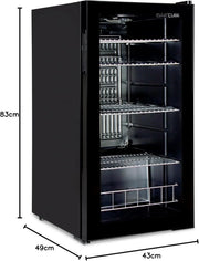 °CUBES Mininevera 90L con puerta de cristal y 4 estantes variables | Nevera compacta para bebidas, perfecta para el hogar, oficina, fiestas y hostelería | Elegante nevera con puerta de cristal, negra
