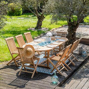 Happy Garden Conjunto de Jardín de Teca Lombok - Mesa Ovalada Extensible - 8 Plazas