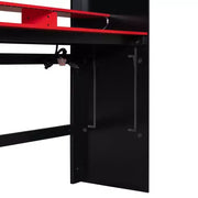 Cama alta de tamaño completo Luxystar con escritorio ajustable iluminado, armario abierto y estantería