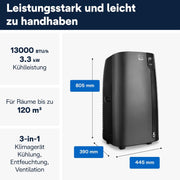 De'Longhi Pinguino PAC EL112 CST WiFi, aire acondicionado portátil con tecnología MyEcoRealFeel para habitaciones de hasta 110 m³, 11.000 BTU/h, 2,9 kW, 63 dB, función de deshumidificación, A+, control por aplicación y voz, blanco