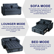 Sofá cama extraíble moderno, sofá cama 3 en 1 con respaldo ajustable, sofá biplaza de terciopelo, almohadas y bolsillos laterales