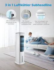 Enfriador de aire Midea con refrigeración por agua, aire acondicionado portátil, ventilador con depósito de 5 L, humidificador e ionizador, aire acondicionado sin tubo de escape, 355 m³/h, ventilador con mando a distancia, 55 W, blanco