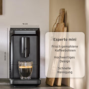 Cafetera superautomática Tchibo Esperto mini para Caffè Crema y Espresso, solo 16 cm de ancho, pequeña y compacta, adecuada para cualquier cocina, camping, minicasas, apartamentos de estudiantes, negro