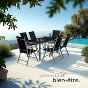 TecTake® Juego de 4 sillas de jardín plegables con reposabrazos, sillas de exterior con estructura de aluminio, respaldo alto ajustable en 7 posiciones, resistente a la intemperie, para salón de jardín exterior