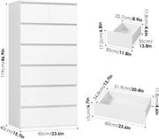 Cómoda FOREHILL de 7 cajones, cómoda para dormitorio de adulto, sinfonier alto, cómoda de almacenamiento blanca, armario con cajones para salón y pasillo, de madera, 60x40x119cm