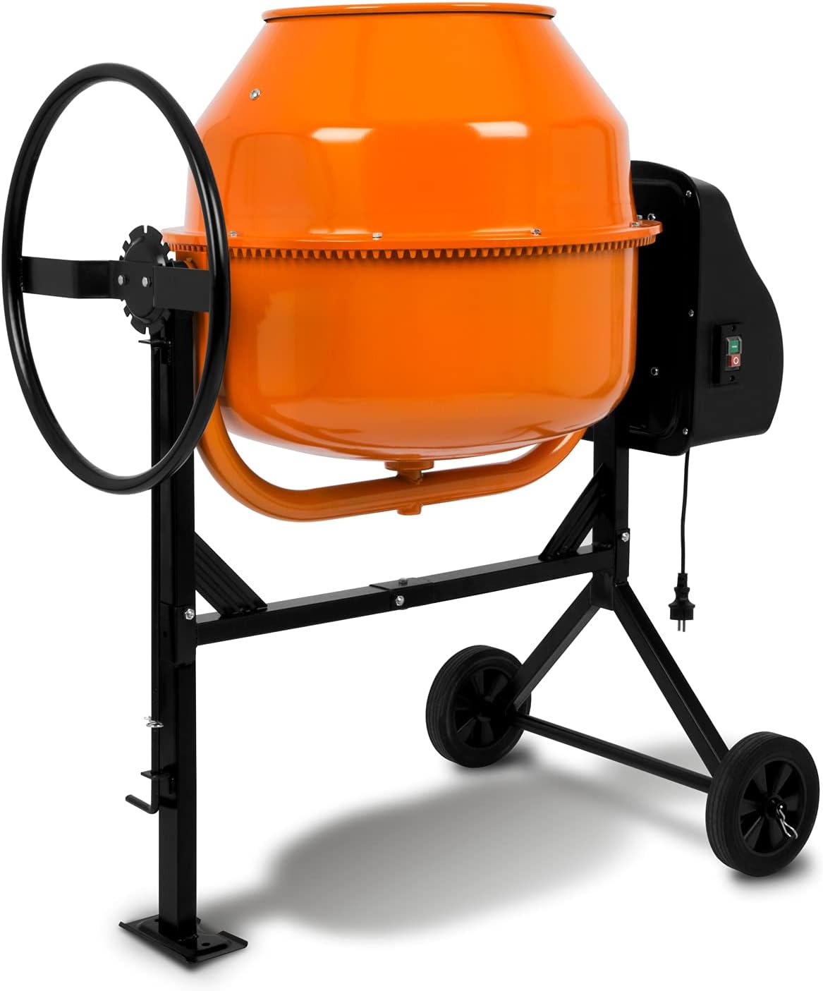 EBERTH 160L Hormigonera eléctrica móvil, motor de 650W, bastidor, tambor y corona dentada de acero, volante bloqueable, placa base ancha, hormigonera profesional, tambor orientable, manejo sencillo