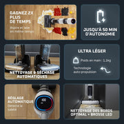 Rowenta X-Clean5, Aspiradora fregona sin cable, limpieza 2 en 1, modo de detección automática, iluminación LED, autolimpieza, secado con aire caliente, GZ5557EE, blanco/negro