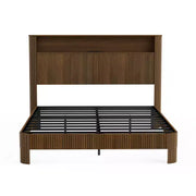 Estructura de cama ModernLuxe tamaño Queen/Full XL con cabecera de almacenamiento, estación de carga integrada, diseño ondulado, soporte silencioso