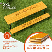 Set de mesa y bancos cerveceros Casaria 220 cm plegable y estable de 3 piezas: 2 bancos de cerveza y 1 mesa ancha, conjunto de madera para jardín, fiestas y eventos