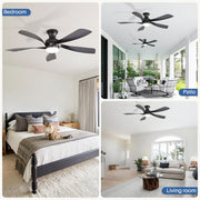 Ventilador de techo inteligente Sofucor con iluminación, ventilador de techo de 132 cm con luz, Alexa/APP, control remoto, 3 temperaturas de color, temporizador, 6 velocidades, motor CC silencioso para dormitorio y salón