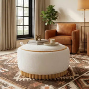 Puf de almacenamiento redondo Polibi con base cilíndrica de madera maciza y tapa reversible