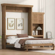 Cama Murphy tamaño queen Whisen Wood con múltiples estantes de almacenamiento y decoración estilo persiana