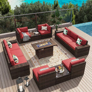 Juego de muebles de patio de 13 piezas con mesa fogata de 44 pulgadas