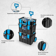 Högert Technik - Juego de cajas 4 en 1 HT7G500, herramientas de bricolaje, caja de herramientas, caja de herramientas con ruedas, resistente a daños, maletín de herramientas, cierres de ABS, estructura modular