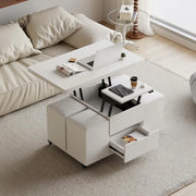 Mesa de centro elevable y plegable con 4 taburetes y almacenamiento