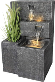 Fuente "Grada" plantable con iluminación LED, fuente de jardín en cascada, fuente de terraza