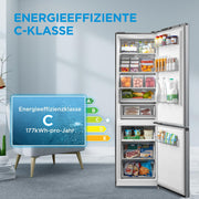 Midea MDRB521MIC46A Frigorífico Combi / No Frost / Control WiFi / Compresor Inverter / 201 cm de altura / 59,5 cm de ancho / 70 cm de profundidad / 177 kWh/año / 256 L capacidad frigorífico / 122 L capacidad congelador / Frontal de acero inoxidable