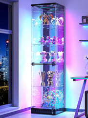 Vitrina de cristal Lvifur con iluminación LED y cajones, vitrina vertical con sensores inteligentes, vitrina de cristal y madera de 5 niveles para objetos de colección, vino, salón, dormitorio