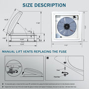 Ventilador de techo para autocaravana Brolteja, extractor de techo de 12V para RV, claraboya de extracción reversible para autocaravana, 40 * 40 cm con protección contra insectos
