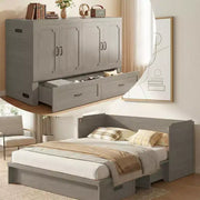 Cama Murphy convertible tamaño queen Mjkone con colchón, carga USB y cajones de almacenamiento