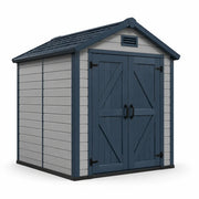 Caseta de jardín de plástico con puerta doble de polipropileno azul/gris
