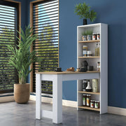 Dmora - Mesa fija Talitha, estantería de cocina, consola para comedor, estantería rectangular fija, 120x54x154 cm, nogal y blanco