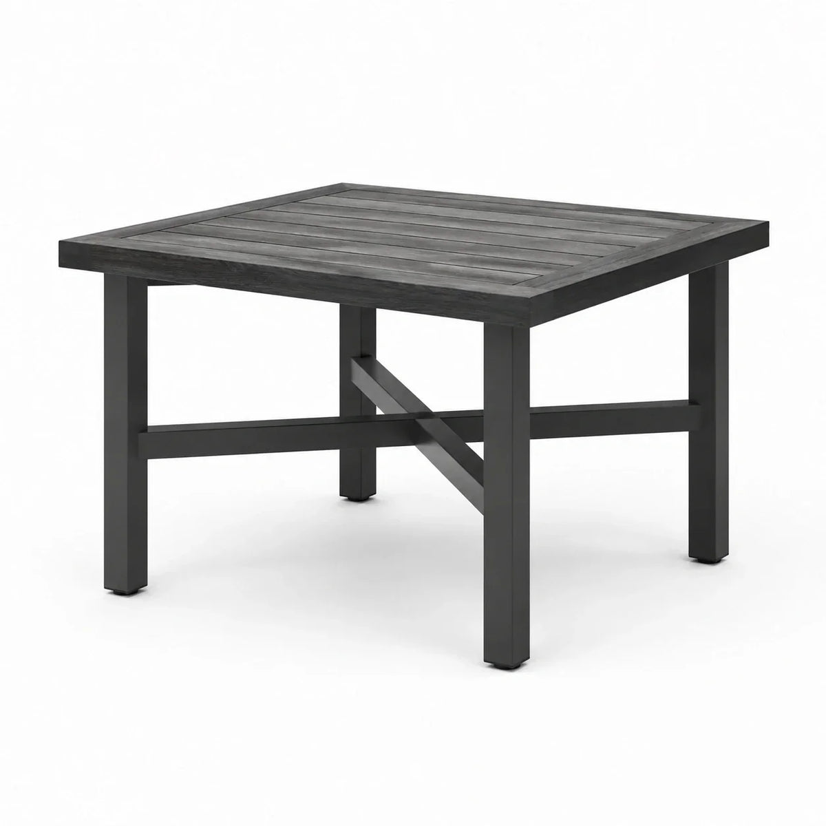 Mesa de jardín cuadrada con estructura de aluminio y tablero con efecto madera, 90x90 cm, antracita