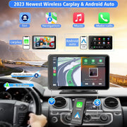 flysclean Pantalla portátil inalámbrica más reciente para Apple CarPlay y Android Auto para coche, estéreo de coche con pantalla táctil HD de 7 pulgadas con Mirror Link, Bluetooth 5.2, cámara de visión trasera, AUX, transmisor FM para todos los vehículos