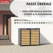 Cubrecontenedores Floordirekt para 2 cubos de basura de 60-240 l - Antracita con decoración de madera - incl. posibilidad de ampliación - revestimiento para cubos de basura, caja de basura para jardín, caseta para cubos de basura, Johann