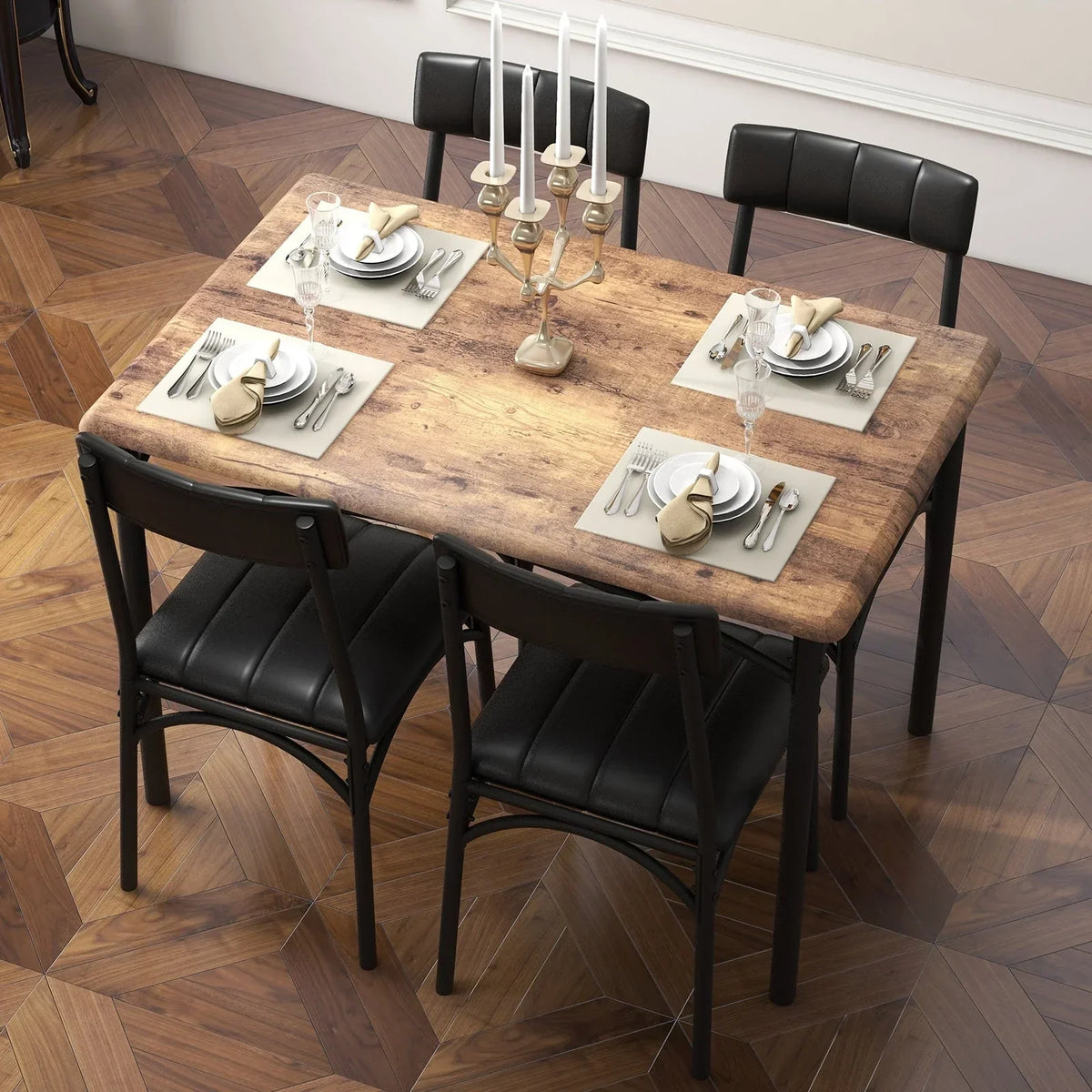 Juego de comedor rectangular para 4 personas con sillas tapizadas