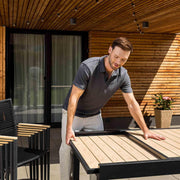 Mesa de jardín extensible di volio Galipo 135-270 cm – Mesa de terraza de aluminio resistente a la intemperie para 6-12 personas – Mesa de comedor con aspecto de madera y patas ajustables (beige)