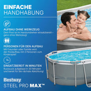 Set de piscina con estructura Bestway Power Steel con bomba de filtro 305 x 200 x 84 cm, gris, ovalada