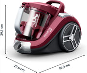 Aspirador sin bolsa Rowenta Compact Power XXL, motor de bajo consumo de 900 W máx., alto nivel de filtración, depósito de polvo XXL de 2,5 L, compacto RO4B23EA, color burdeos