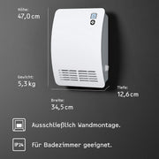 Calefactor rápido STIEBEL ELTRON CK 20 Trend LCD para aprox. 25 m², certificado TV, fabricado en Alemania, pantalla LCD, temporizador semanal, termoventilador cerámico de bajo consumo, baño, 2 kW, 236653