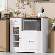 GustoWave Alacena de cocina para microondas con almacenamiento, 3 puertas, 1 cajón y estantes ajustables, gabinete de despensa