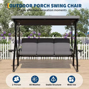 Columpio de porche para exteriores Coolmee de 3 plazas, silla columpio para patio 2 en 1 con cojines extraíbles gruesos y estructura de acero resistente a la intemperie para patio trasero y jardín