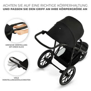 Cochecito Kinderkraft HELSI 2 hasta 27 kg, cochecito desde el nacimiento, cochecito deportivo con grandes ruedas neumáticas, función de reclinado, manillar ajustable, plegable, cesta inferior, negro