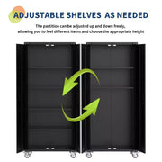 Gabinete de almacenamiento para garaje con ruedas y tablero perforado, armario de metal con cerradura de 72" de altura, 2 puertas y 4 estantes ajustables para taller de garaje